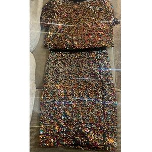 Sequin Crop Top Skirt Set